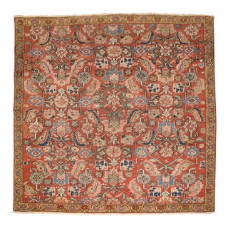 Zabihi Collection Antique Persian Heriz Square Rug - 4'10" x 5'4" For Sale