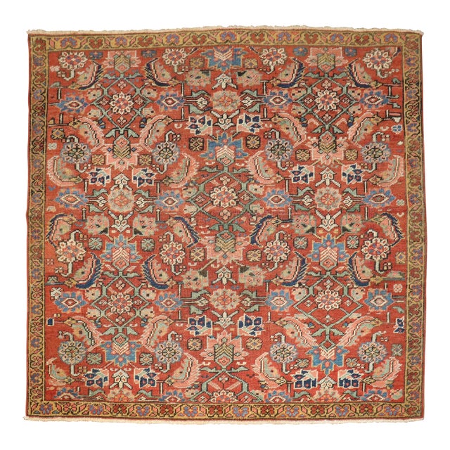 Zabihi Collection Antique Persian Heriz Square Rug - 4'10" x 5'4" For Sale