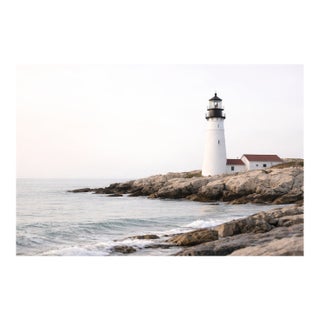 Rocky Coast Lighthouse View, Coastal Landscape Art Print, 36″ × 24″ For Sale