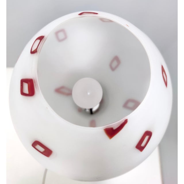 Vintage Floor Lamp with Encased Glass Shade with Red Geometrical Motifs, Italy, 1950s For Sale - Image 9 of 15