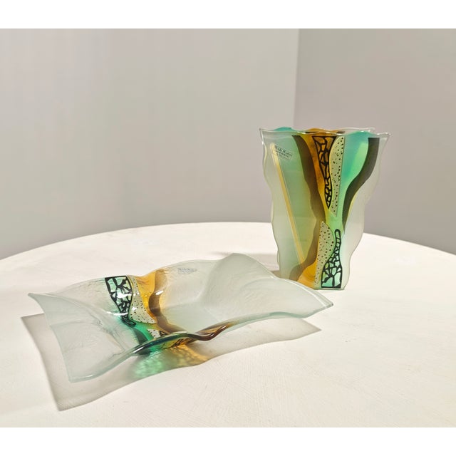 Murano Glass Vase and Centerpiece by Mario Bizzotti, Italy, 1980s, Set of 2 For Sale - Image 6 of 15
