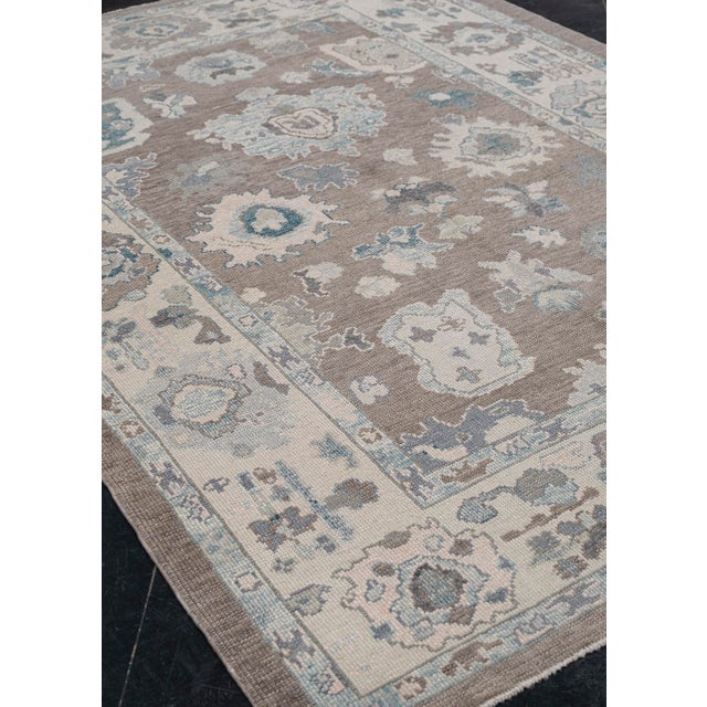 Gray Turkish Oushak Rug Gray & Blue Handwoven Wool Rug 6'2" X 8'8" For Sale - Image 8 of 9