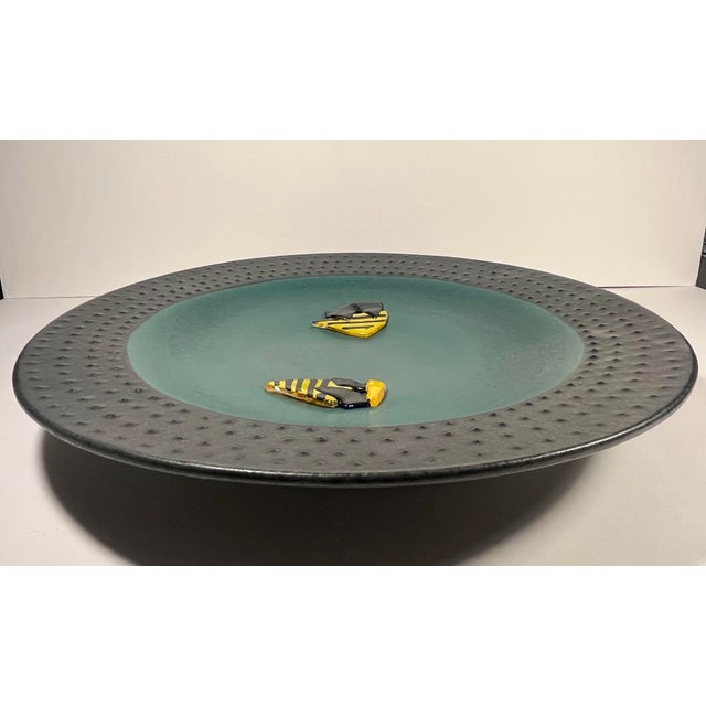 Vintage Masuo Ojima Ceramic Platter Green Black Glass Studio Pottery For Sale - Image 4 of 10