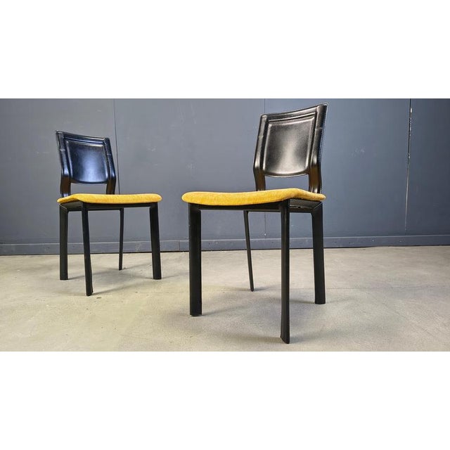 Vintage Black Leather and Fabric Dining Chairs, 1980s, Set of 6 For Sale - Image 4 of 14