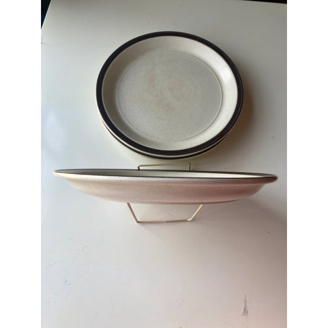 70's set of 4 chocolate brown rim, dinner plates 10.25"D , makers mark reads" Doverstone Staffordshire England" Heather...