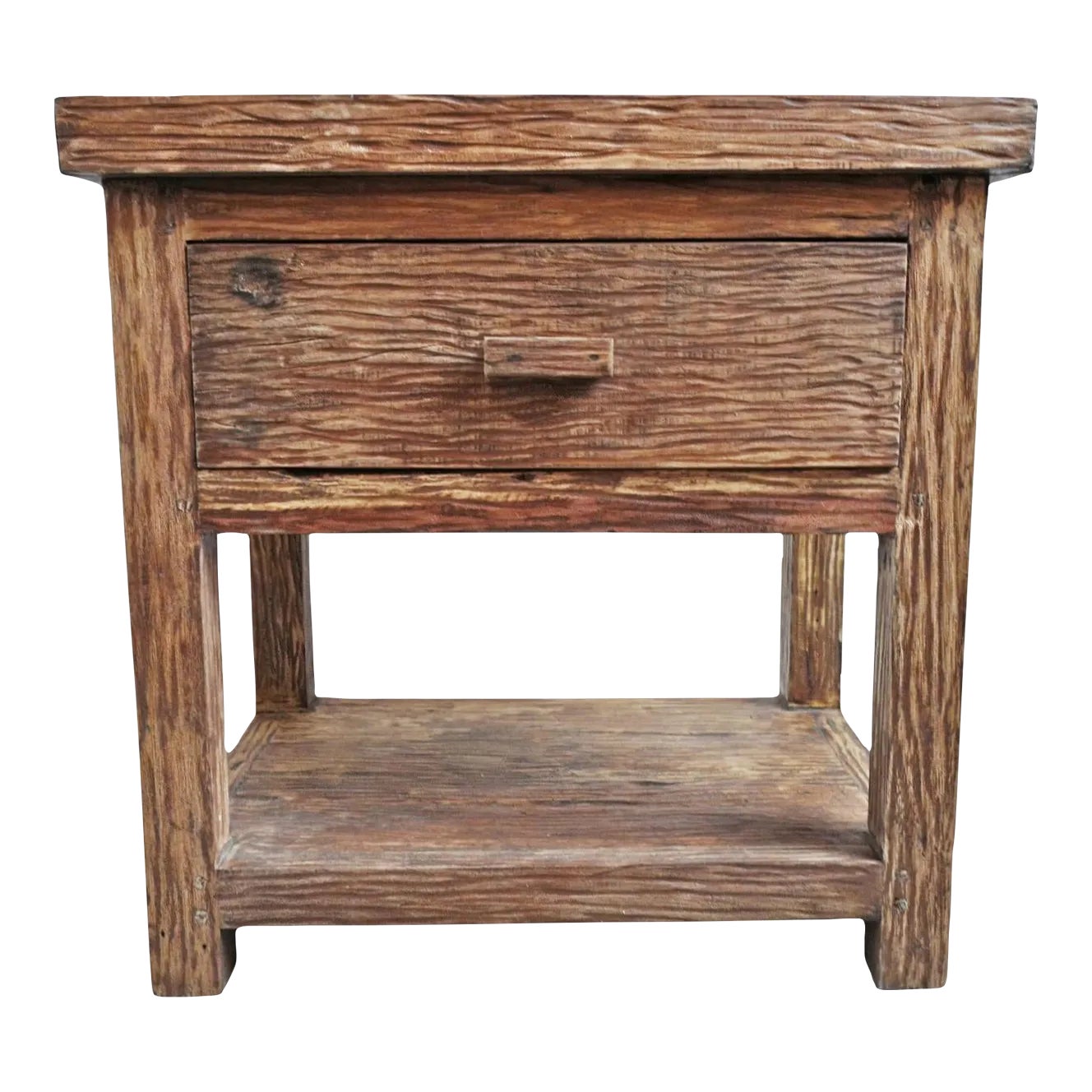 Rustic Deep Grain Wood Nightstand | Chairish