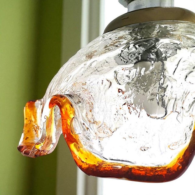 Orange Large Italian Modern Murano Glass Retractable Hanging Lamp, 1960s For Sale - Image 8 of 11
