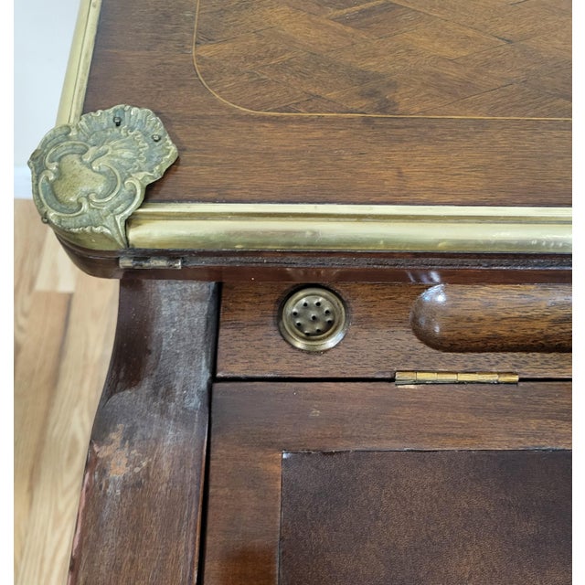 Antique French Bronze & Inlaid Mahogany Flip Top Game Table Desk For Sale - Image 13 of 18