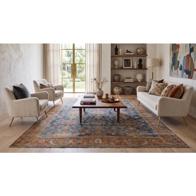 Exuding timeless sophistication, this exquisite antique Mahal wool rug features a beautifully distressed aesthetic that...