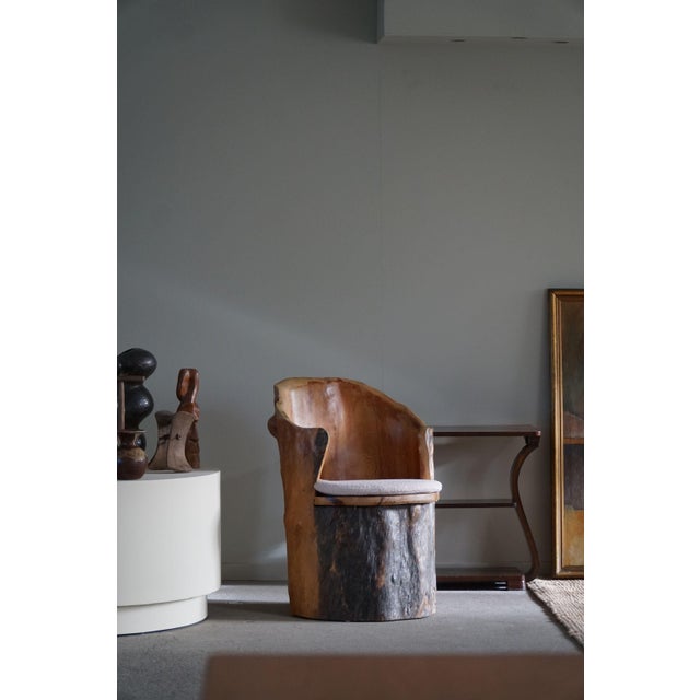 Brutalist Hand-Carved Stump Chair in Pine in the style of Wabi Sabi, Swedish, 1970s For Sale - Image 17 of 18