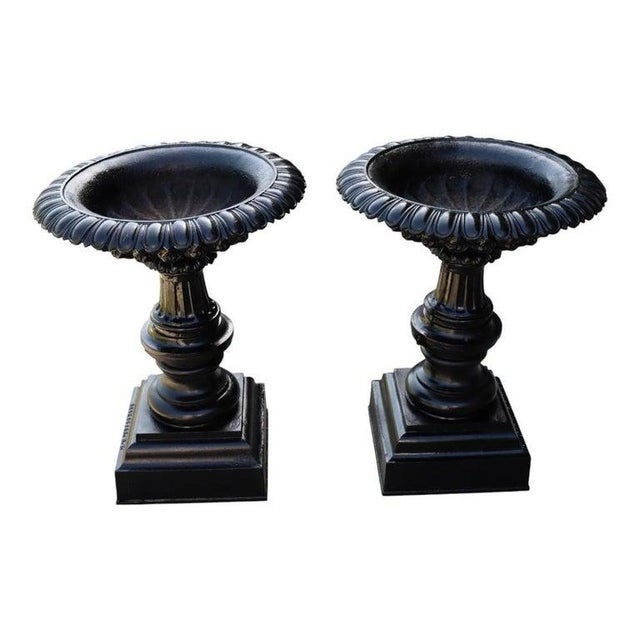 1900 - 1909 Pair of Large Antique Co-Operative Foundry Figural Cast Iron Garden Urns C1900 For Sale - Image 5 of 10