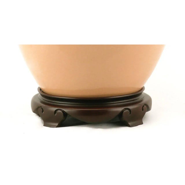 Peach Crackle-Glaze Chinoiserie Table Lamps - a Pair For Sale - Image 4 of 6