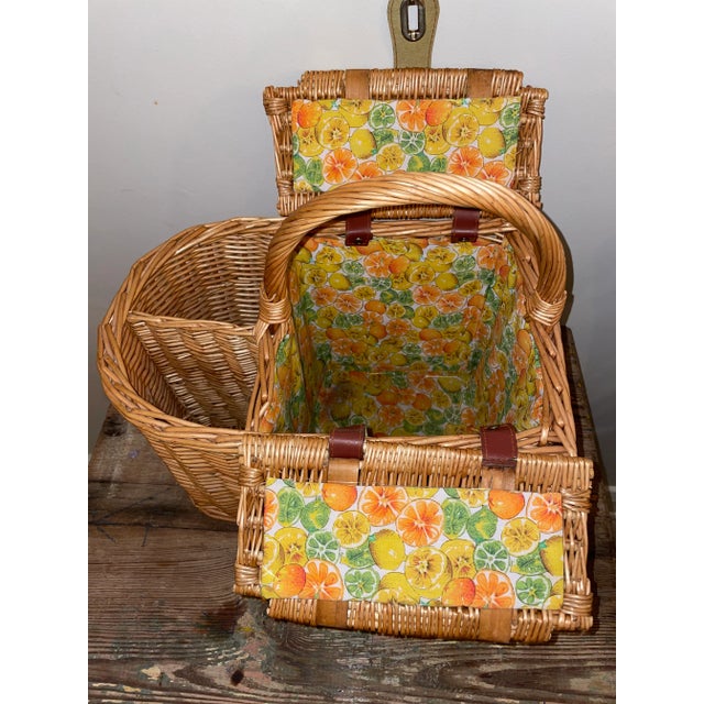 Mid-Century Modern Vintage Wicker Wine & Cheese Basket- Lined For Sale - Image 3 of 9