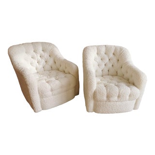 1970s Vintage Ward Bennett Button Tufted Club Chairs in Faux Shearling - a Pair For Sale