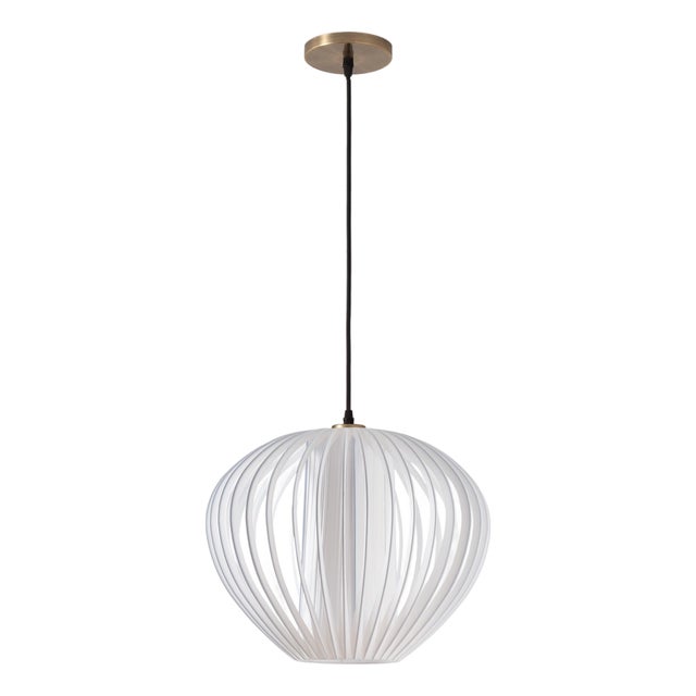 Bloom Pendant Light 14" D by Nova of California - White Satin Shade, Weathered Brass, Dimmable Bulb Included For Sale