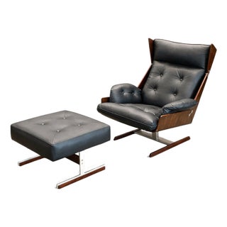 Brazilian Modern Armchair and Ottoman in Rosewood, Leather, and Metal, Jd Móveis, 1960s For Sale