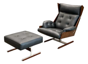 Brazilian Modern Armchair and Ottoman in Rosewood, Leather, and Metal, Jd Móveis, 1960s