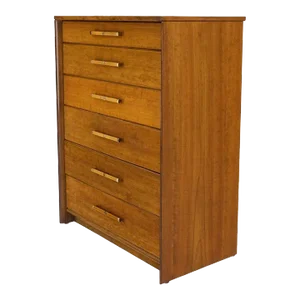 John Stuart Honey Amber Maple High Chest 6 Drawers Dresser Cabinet Wooden Pulls