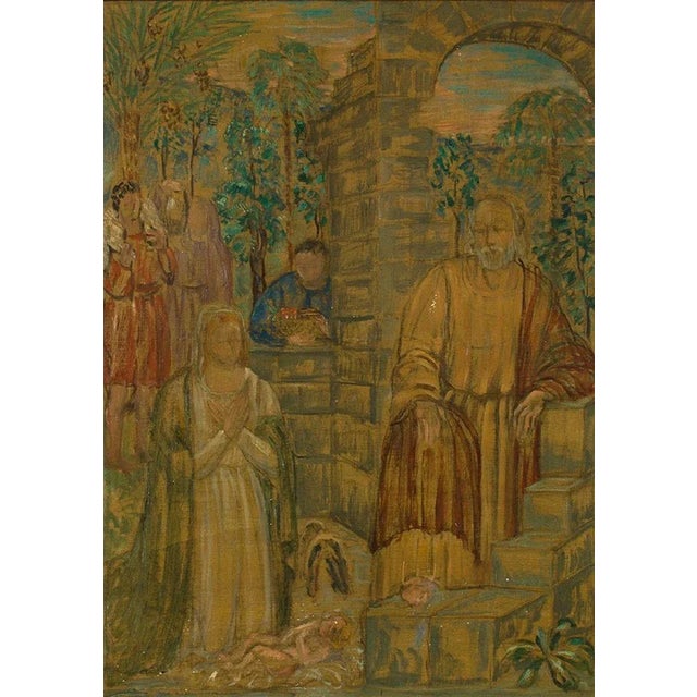 Visit Of The Shepherds is an original oil on canvas realized by Carlo Socrate in 1936. Published exhibition catalogue of...