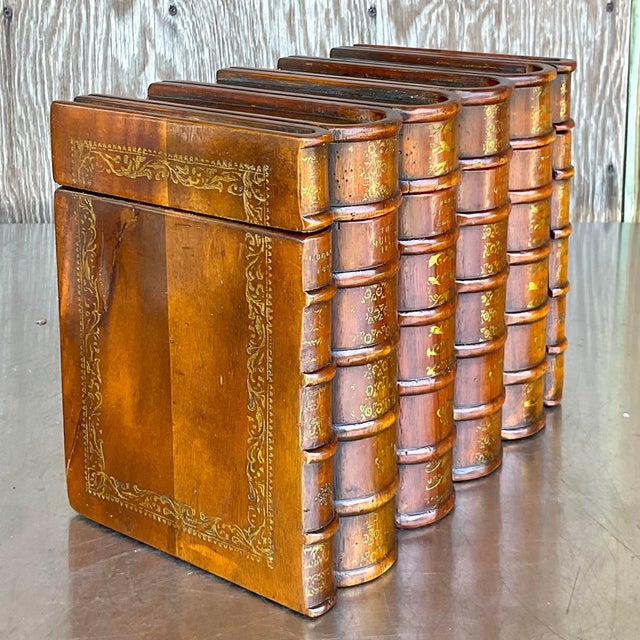 Vintage Wooden Faux Leather Bound Book Storage Box Chairish