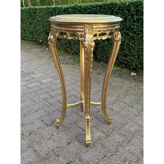 Gold 1970s French Louis XVI Gold Beech Marble Side Table For Sale - Image 8 of 10