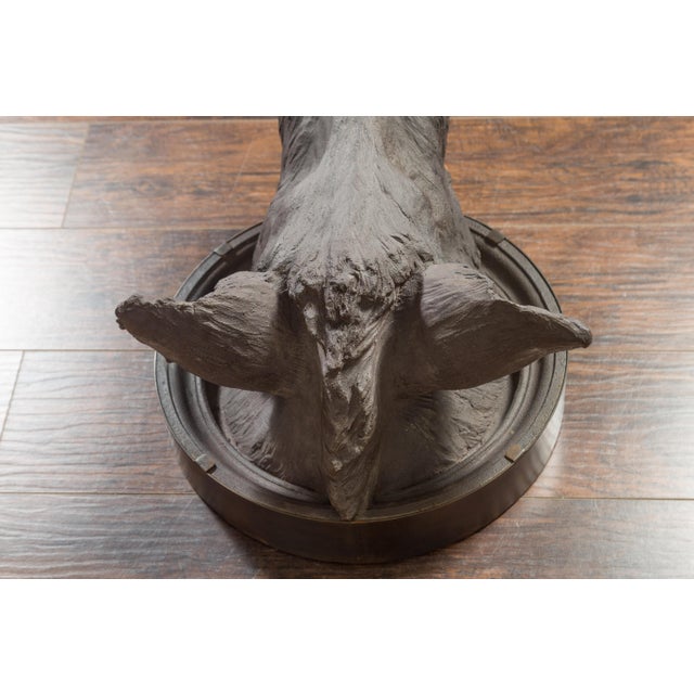 English 1880s Terracotta Hog Head Mounted on New Custom Circular Iron Frame For Sale - Image 4 of 12
