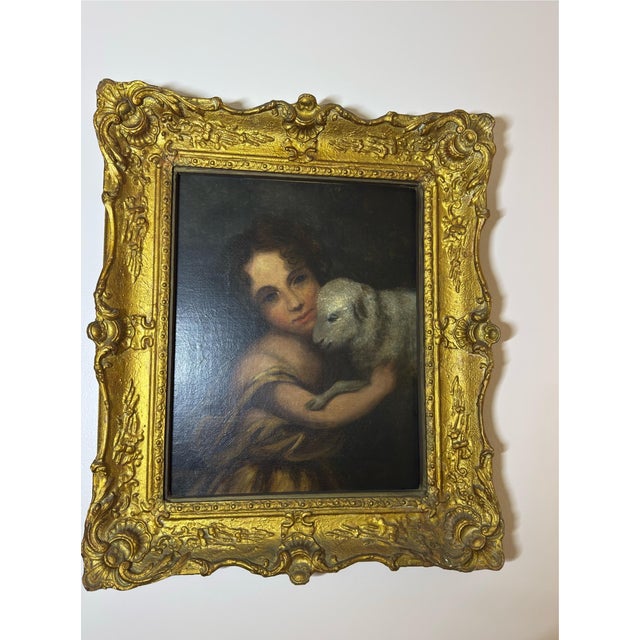 English Oil on Canvas “After Murillo” 1847 Infant St. John With a Lamb For Sale - Image 3 of 4