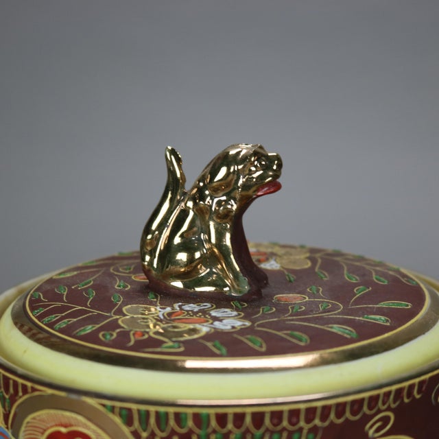 Japanese Figural Hand Painted & Gilt Porcelain Ice Bucket with Wise Men & Foo Dogs 20thC Measures - 7 1/2" x 8" x 6 1/8"