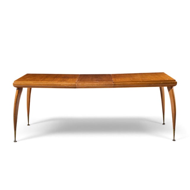Gio Ponti Style Mid Century Italian Walnut and Brass Expanding Dining Table With 2 Leaves For Sale - Image 10 of 13