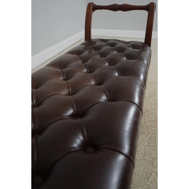 French Louis XVI Style Brown Leather Seat Bench For Sale In Philadelphia - Image 6 of 12