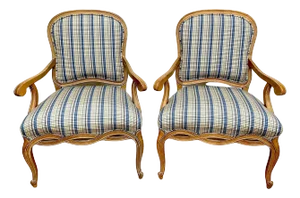 Generous Italian Neoclassical Style Bleached Fruitwood Bergere /Armchairs - a Pair