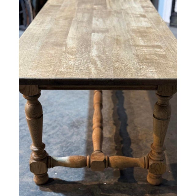 Brown Oak Farmhouse Dining Table with Turned Stretchers, 1925 For Sale - Image 8 of 18