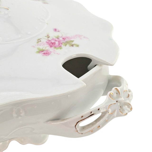 Late 19th Century Mz Austria Antique Porcelain Rose Tureen, Covered Footed Serving Dish 14.5" For Sale - Image 5 of 17