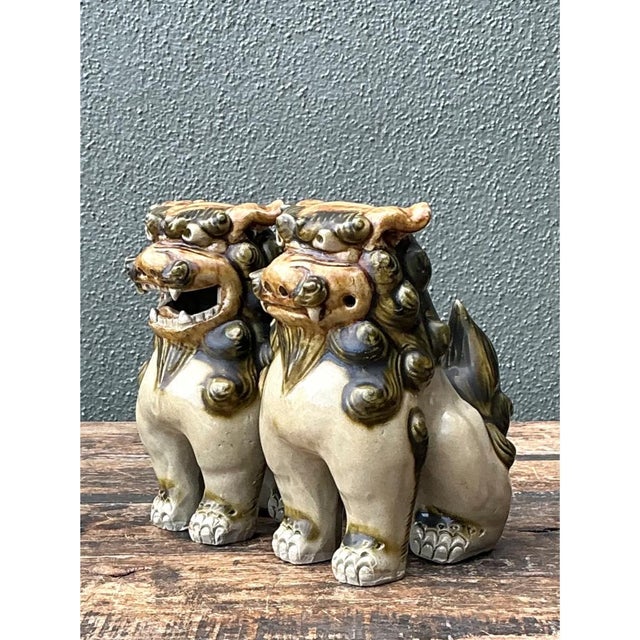 Vintage Ceramic Foo Dog Statues - Pair For Sale - Image 11 of 12