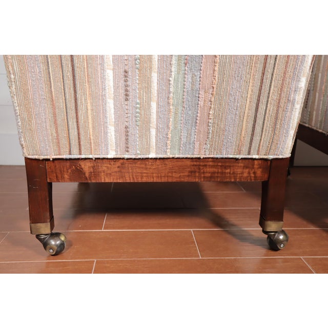 Beige Vintage Pair 80's Club Lounge Chairs on Casters With 3d Textured Coogi Style Fabric English Regency For Sale - Image 8 of 9