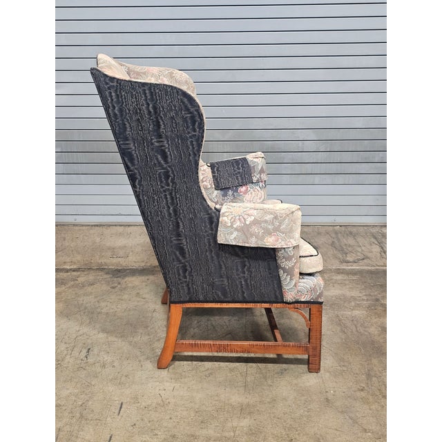 Brown Late 20th Century Tiger Maple Williamsburg Style Hepplewhite Wingback Chair For Sale - Image 8 of 10
