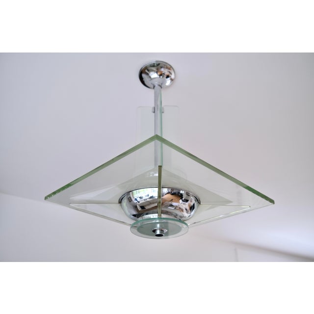 Metal Art Deco Ceiling Lamp with Thick Glass Plate, 1930s For Sale - Image 7 of 12