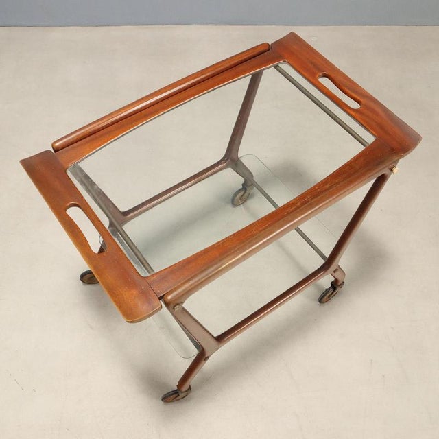 Beech and Glass Serving Cart, 1960s For Sale - Image 6 of 9