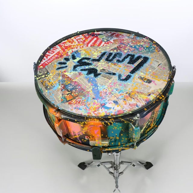 e.m. Zax Snare Drum Sculpture Drip Spray Paint, Collage & Glitter - Signed For Sale - Image 12 of 17