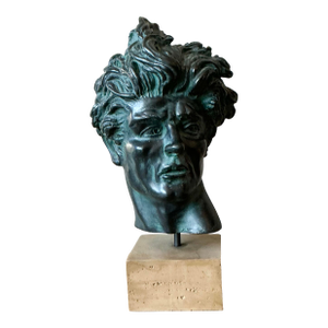 Vintage Boho Original Patinated Bust of Man