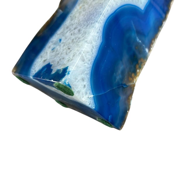 Blue Vt Blue Agate Geode Bookends: Polished Natural Stone Pair For Sale - Image 8 of 9