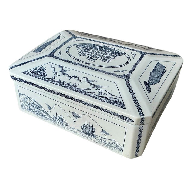 English Vintage Faux Scrimshaw Beatrice Whaleship Trinket Jewelry Box Made in Great Britain For Sale - Image 3 of 12