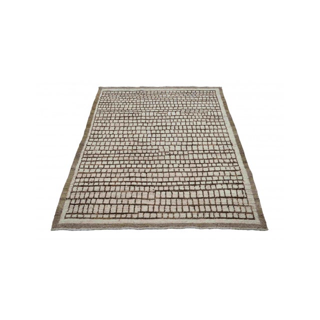 Mid-Century Modern Brown & Neutral Modern Wool Rug For Sale - Image 3 of 7