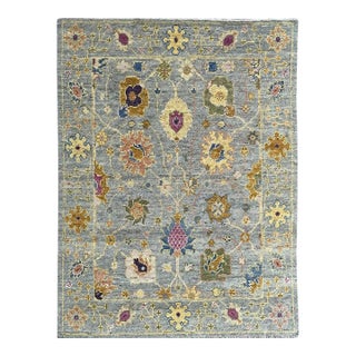 9x12 Gray Hand-Knotted Wool Floral Trelliswork Geometric Modern Carpet Rug For Sale