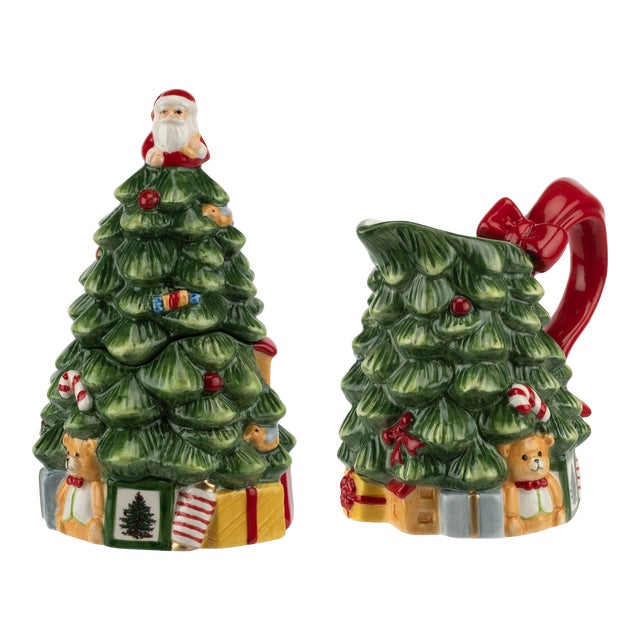 Spode Christmas Tree Figural Sugar and Creamer Set For Sale