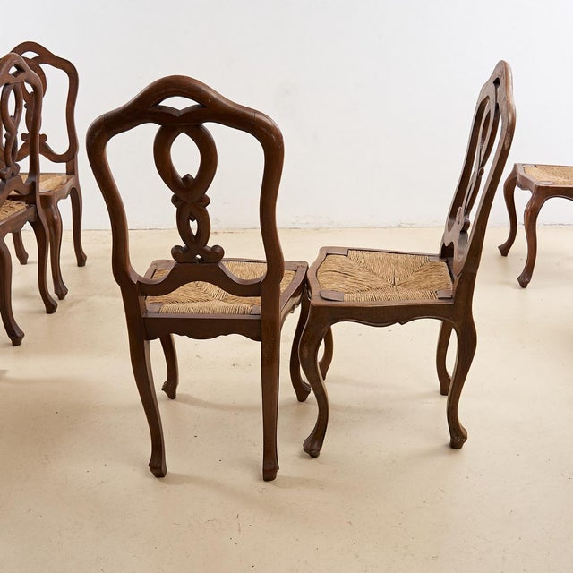 Wood Antique Wooden Chairs with Straw Seats, Set of 8 For Sale - Image 7 of 8