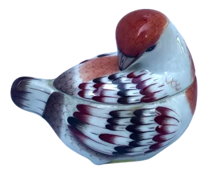 1960s Hand Painted Herend Preening Bird Porcelain Trinket Box