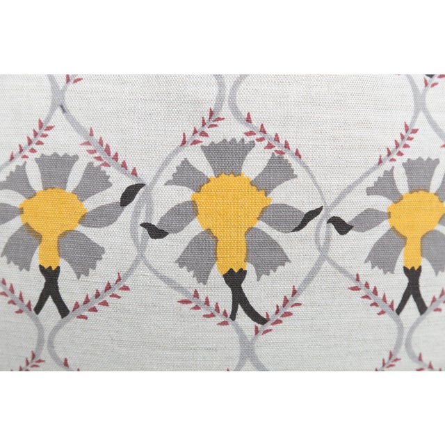 Pair of custom, high-end Mally Skok Samode designer linen floral geometric pattern pillow covers in taupe and yellow color...