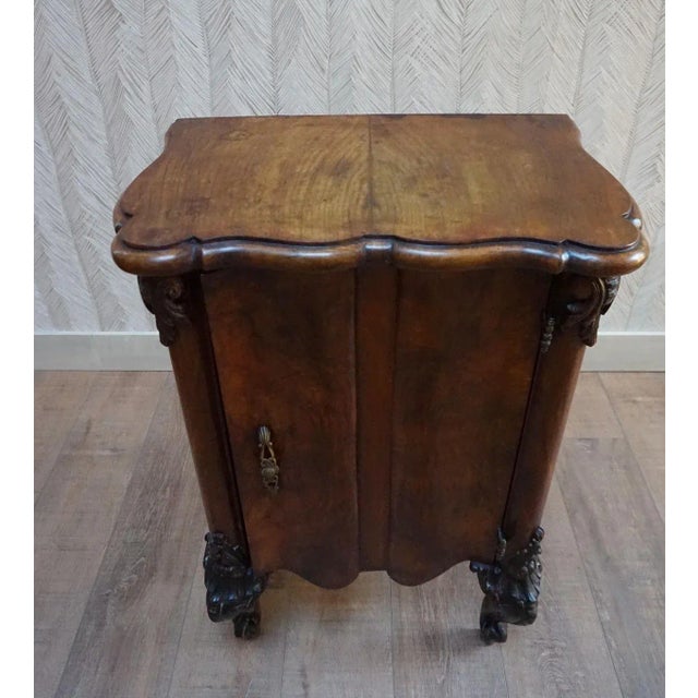 Italian Baroque Rococo Walnut Burl Nightstand, 1850s For Sale - Image 4 of 17