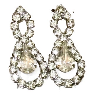 1930s-40s Art Deco Rhinestone Teardrop Earrings For Sale
